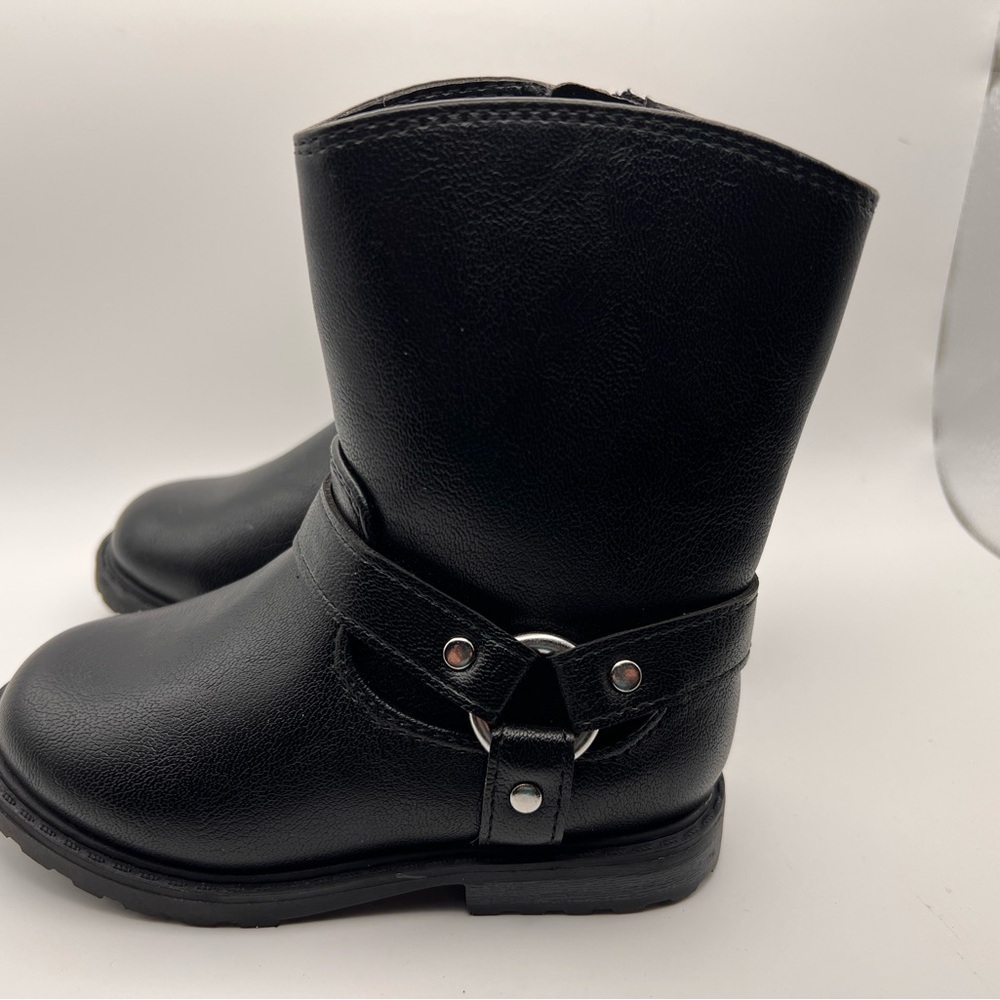 NwT Cat & Jack Black Leather Boots with Strap Detail